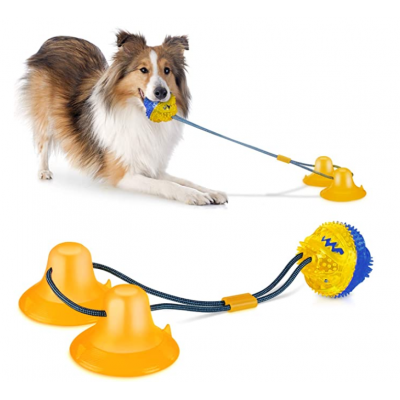 Suction Cup Dog Toy - Upgraded Design and Materials, Interactive Dog Chew Toy for Teething, Durable Dog Ball and Rope Toy for Bo